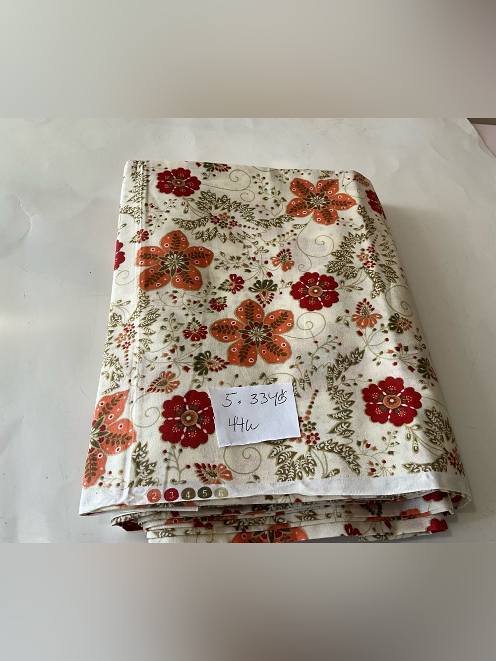 Quilting Vintage Floral Cotton Fabric Lot Cream Red Orange Green 44"W 5.33 Yds
